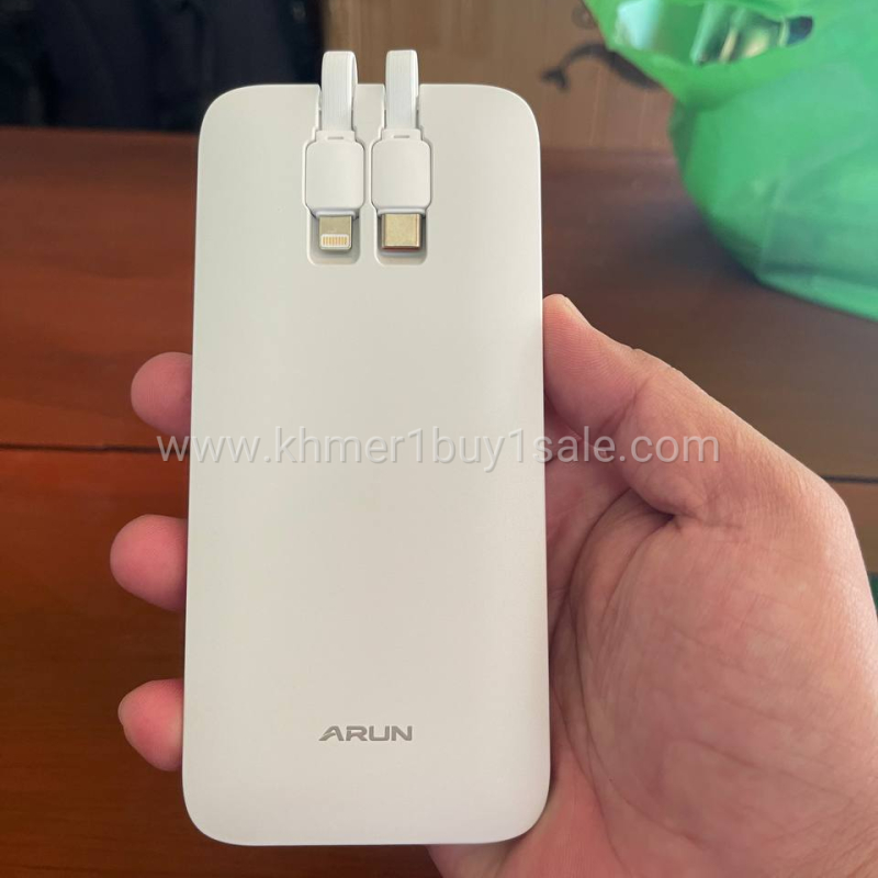 Power bank ទំហំថ្ម 10.000mah model ARUN រូបរាងនឹងទំហំតូចស្តើងដូចទូរសព្ទ័ងាយស្រួលដាក់ក្នងហោប៉ៅ