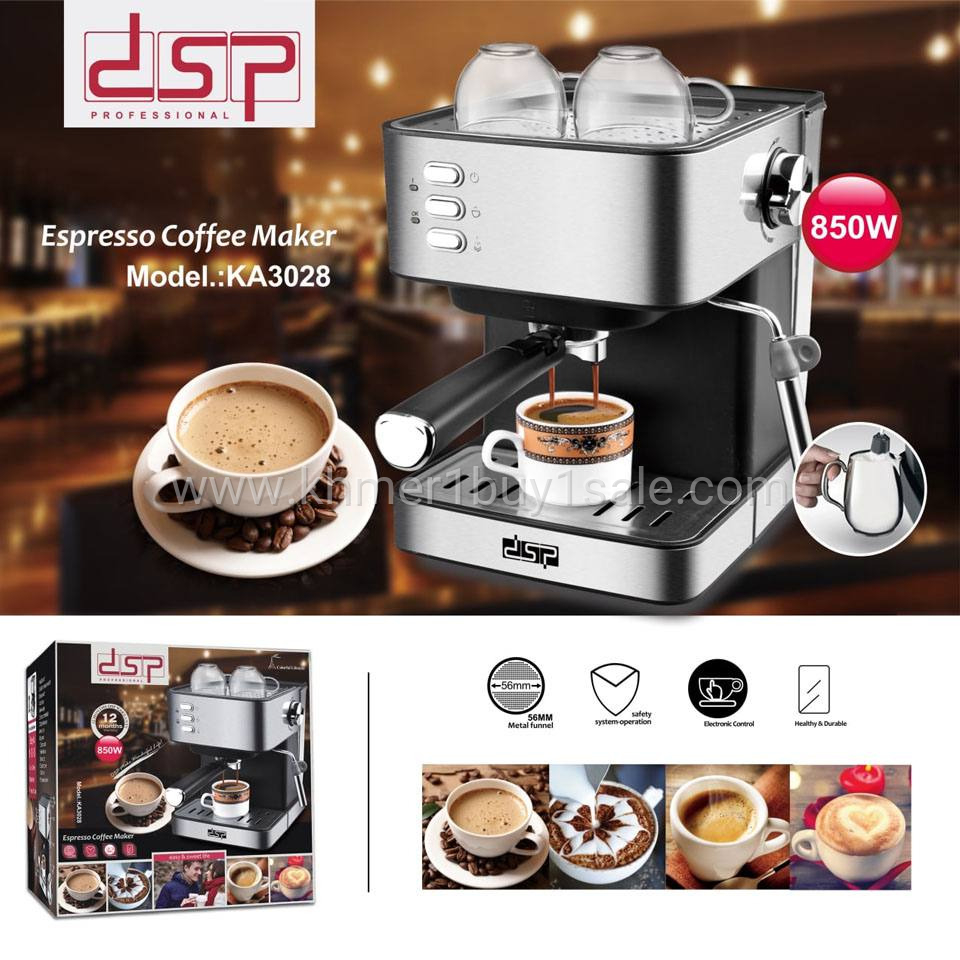 DSP coffee maker Espresso KA-3028  ម៉ាស៊ីនឆុងកាហ្វេគ្រាប់ Espresso KA-3028 Espresso Coffee Maker Voltage :220-240V~50/60Hz Output :850W 15bar 